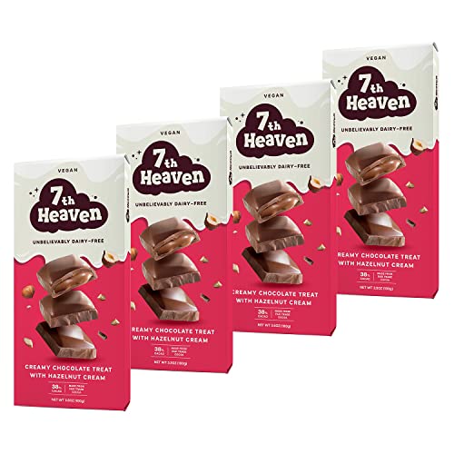 7TH HEAVEN Vegan Soy Milk Chocolate Bars, Hazelnut Cream Chocolate Bar, 100% Dairy-Free, Kosher, Sustainable, Fair Trade Cocoa, 3.5 oz each, 4 Packs