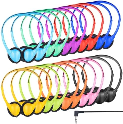 20 Pack Bulk Classroom Headphones for Students Kids School, Wholesale Headphones Class Set with 3.5mm Jack for Chromebook Laptop PC Computer (10 Mixed Colors)
