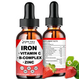 Liquid Iron Supplement w/ Vitamin C, A, B-Complex, Vegan Iron Drops High Potency Liquid Vitamin & Iron Supplements for Women, Men & Children -Support Red Blood Cell, Energy, Anemia & Fatigue