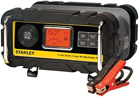 STANLEY BC15BS Fully Automatic 15 Amp 12V Bench Battery Charger/Maintainer with 40A Engine Start, Alternator Check, Cable Clamps