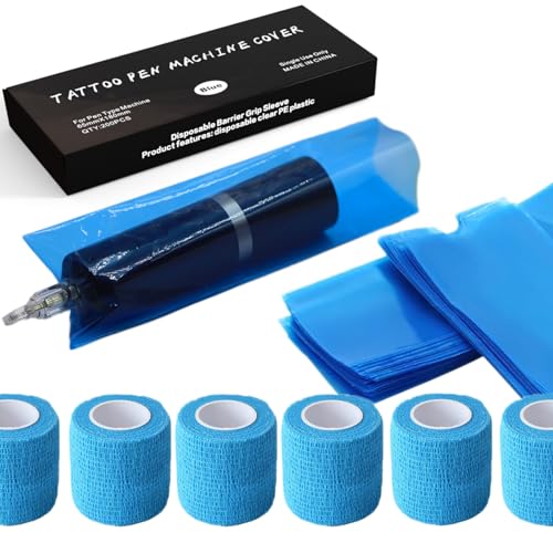 Tattoo Machine Cover Tape Wrap - MIUXIA 200Pcs Large Tattoo Pen Covers Blue and 6Pcs Tattoo Grip Wrap Combination Grip Tattoo Machine Covers Tattoo Tape Wrap Tattoo Supplies…