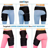 Copper Compression Hip Brace - Groin Wrap for Pain Relief Thigh Compression Sleeve - Support for Hip Flexor Arthritis for Pulled Muscles-Sciatica Nerve Brace Injury for Men and Women (Right Leg)