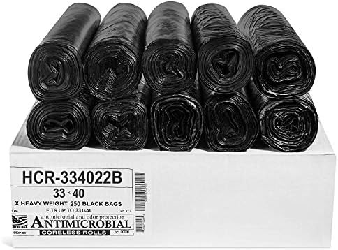 Aluf Plastics High Density Trash Bags, 33 Gallon, 250 Count, 22 Micron (eq), 33" x 40", Black, for Bathroom, Office, Industrial, Commercial, Janitorial, Municipal, Recycling