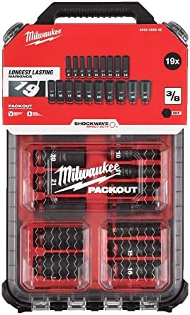 Milwaukee 4932480946 3/8 Drive Packout Deep Impact Shockwave Socket Set 19 Piece