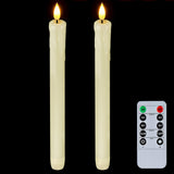 Homemory 2 PCS Flameless Taper Candles with Remote and Timer, 9.6 inch Ivory LED Candle Sticks Battery Operated, Dripless Real Wax Window Candles with 3D Flickering Flame for Fireplace Christmas