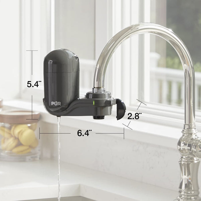 PUR PLUS Faucet Mount Water Filtration System, 3-in-1 Powerful, Natural Mineral Filtration with Lead Reduction, Vertical, Grey, FM2500V