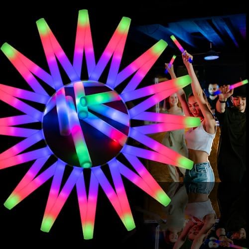 58 PCS LED Foam Glow Sticks Bulk, Glow in the Dark Party Supplies with 3 Modes Colorful Flashing, Neon Party Favors for Birthday, Wedding, Carnival, Concert, New Year