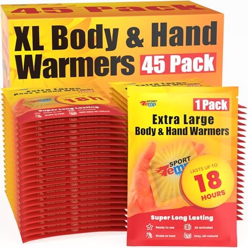 Large Hand & Body Warmers - Up to 18 Hours of Heat, Super Long Lasting - Easy, All Natural - Air Activated, for Body, Hands & Toes - Odorless Hot Hand Warmer - Sport Temp