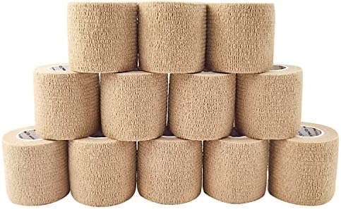 Self Adherent Cohesive Bandage 2"x5 Yards First Aid Bandages Stretch Sport Athletic Wrap Vet Tape for Wrist Ankle Sprain and Swelling,Skin(12 Rolls