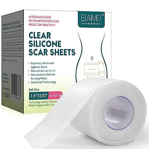 Silicone Scar Sheets, Clear Silicon Gel Scar Sheets, Invisible Scar Tape(1.6” x 120”Roll-3M), Scar Strips for Surgical Scars, Medical Grade, Scar Removal Sheets for C-Section, Breast, Keloid et.
