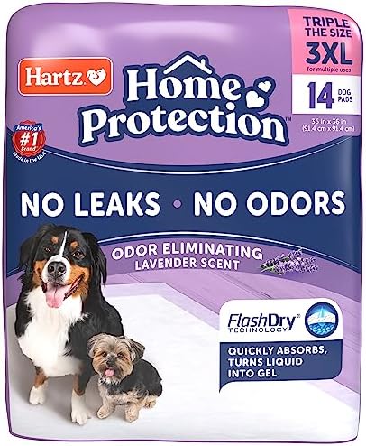 Hartz Home Protection Lavender Scented Dog Pads, 3XL 14 Count, Super Absorbent & Won't Leak, Odor Eliminating