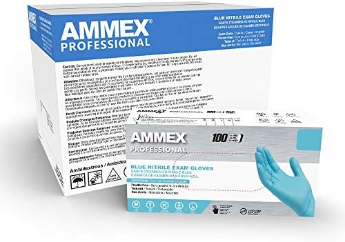 Ammex Blue Nitrile Disposable Exam-Grade Gloves, 3 Mil, Latex & Powder Free, Food-Safe, Lightly-Textured, Non-Sterile