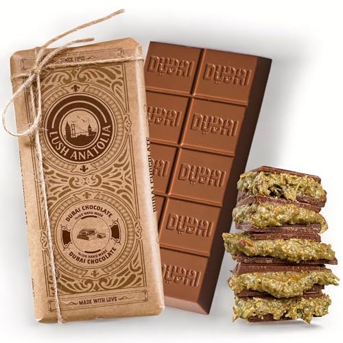Dubai Pistachio Chocolate Kunafa Bar - 200g (7 oz) - Viral Luxury Dessert - Crispy Kunafa, Rich Pistachio - Premium Chocolate - Ideal Gourmet Gift - Original Size