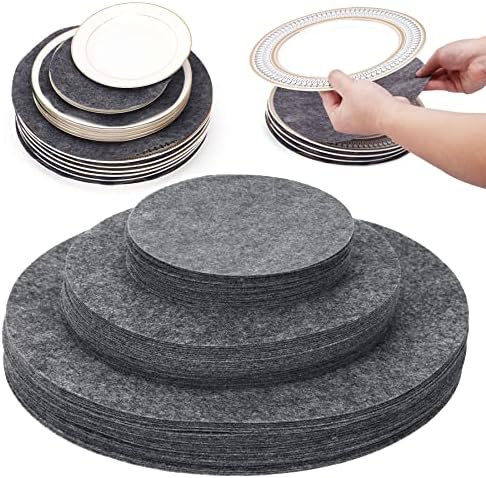 Imncya Plate Separators Storage, Set of 60 and 3 Different Size, Thick and Premium Soft Felt Plate Dividers for China, Dish, Coffee Saucers Protecting and Stacking - Grey