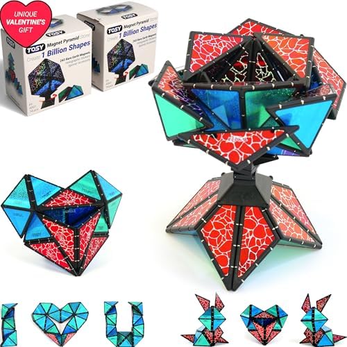 TOSY Magnet Pyramid Stone - 1 Cube Transforms into 1 Billion Shapes (Heart, Rose, Chocolate Box), 243 Rare Earth Magnets, Holographic Design, Puzzle Toy, Easter Valentine Gift for him for her, 2-Pack