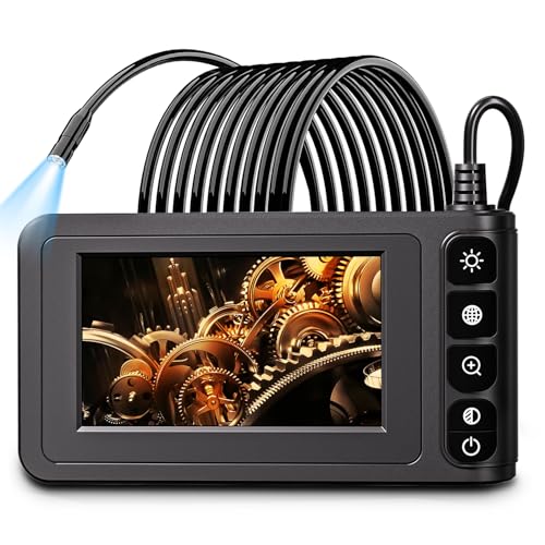 Industrial Endoscope Borescope Camera with Light, 4.3'' LCD Screen HD Digital Snake Camera Handheld Waterproof Sewer Inspection Camera with 8 LED Lights, 16.5FT Semi-Rigid Cable