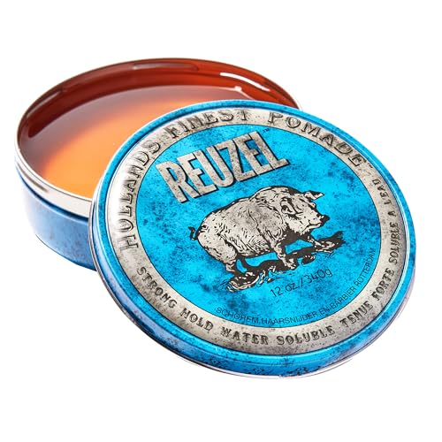 REUZEL Blue Pomade, Strong All Day Hold, Water Soluble Styling, High Shine and Flake Free, Easy To Wash Out, For All Hairstyles