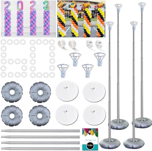 Balloon Columns Stand Set of 4, 7 Feet Telescoping Balloon Arches with Bases for Floor, Height Adjustable Metal Tower Pillar Kits for Graduation, Birthday, Baby Shower