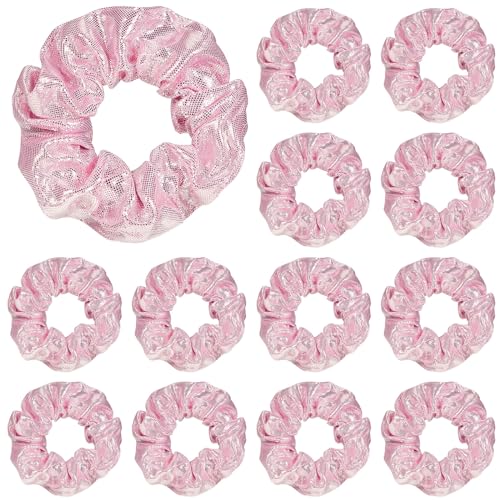 Taiyin 24 Pieces Light Pink Scrunchies - Soft Rubber Inside and Laser Fabric Outside Hair Ties for Women Girls Gym Dance Cheerleading Volleyball Baseball Team
