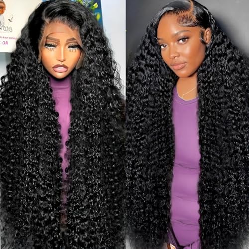 24 Inch 13x6 Deep Wave Lace Front Wigs Human Hair 200 Density 13x6 HD Lace Front Wigs Human Hair Pre Plucked Deep Curly Glueless Wig 100% Virgin Human Hair Lace Front Wigs for Women
