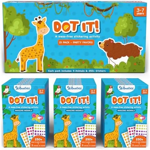 Skillmatics Party Favors (Pack of 15) - Dot It Animals, Gifts for Classrooms, No Mess Sticker Art for Kids, Goodie Bags, DIY Activity for Toddlers, Boys, Girls Ages 3, 4, 5, 6, 7