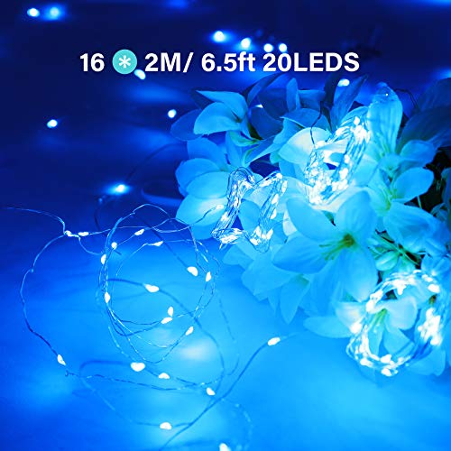 Onforu 16 Pack Fairy Lights Battery Operated String Lights, 6.5ft 20 Mini LED Lights, IP67 Waterproof Blue Fairy Lights, Twinkle Lights for Mason Jar Wedding Centerpiece Decor Christmas Bedroom