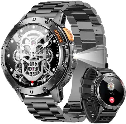 Military Smart Watch for Men (Answer/Make Calls), Rugged Smartwatch with Flashlight/40 Days Battery/Heart Rate/SpO2/Sleep Monitor/120+Sport Modes/IP68 Waterproof,Fitness Tracker for iPhone Android