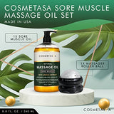 Cosmetasa Massage Oil for Sore Muscles with Roller Ball - Soothes Joints & Muscles with Arnica, Lavender Oil, Peppermint Oil & Chamomile Extract