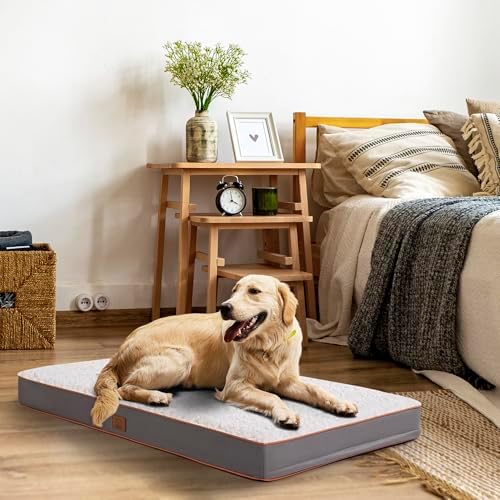 Orthopedic Dog Bed for Large Dogs and Extra Large Dogs, XL Dog Bed with Removable Waterproof Cover and Machine Washable, Pet Bed Mat Egg-Crate Foam, L-Plus(36"X27"X3"), Light Grey