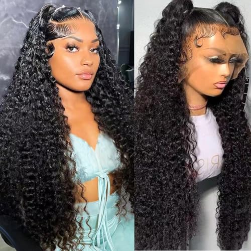 Water Wave 13x6 HD Lace Front Wigs Human Hair Pre Plucked 200 Density Deep Part Curly Wig for Women with Baby Hair Water Wave Frontal Wigs Human Hair 28 Inch