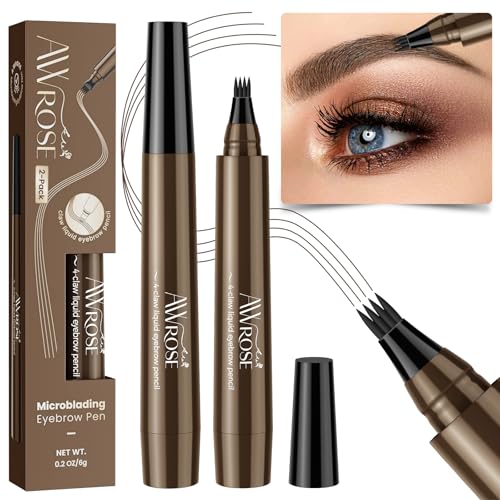AWROSE Eyebrow Pencil, 3D Waterproof Microblading Eyebrow Pen 4 Fork Tip Tattoo Pencil, Precise Natural Brow Magic Eyebrow Pencil with Hair Like Strokes, 4 Points Multi-Used Eye Brow Pencils for Women