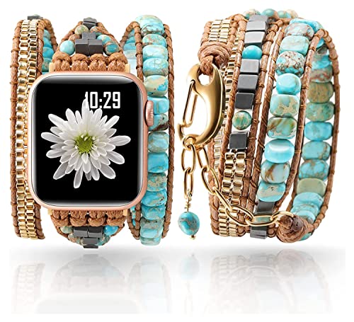 Handmade Boho Watch Band Compatible with Apple Watch 49MM 45MM 44MM 42MM 41MM 40MM 38MM Beaded Wrap Bracelet for iWatch Ultra, Series SE/9/8/7/6/5/4/3/2/1, Fancy Strap for Women