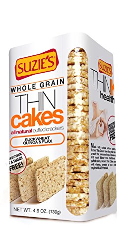 Suzie's Organic Buckwheat Quinoa & Flax Brown Rice Cake Thins|12 Pack|USDA Organic, NON-GMO, Fat-Free, Sugar-Free, Gluten-Free|Low-Calorie Snack-16 Calories Per Slice|Bread & Cracker Replacement