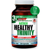 Natren Healthy Trinity Probiotics Supplement - 30 Dairy and Gluten Free Gel Capsules - Improve Gut and Digestive Health, 30 Billion CFU - Lactobacillus Acidophilus, Bifidobacterium, Bulgaricus