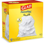 Glad Trash Bags, ForceFlex Tall Kitchen Drawstring Garbage Bags (Package May Vary), White, 13 Gallon, 90 Count