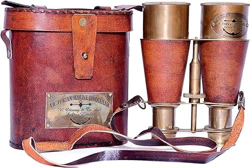 Vintage Brass Binocular Antique Look Handmade Spyglass Maritime London 1915 Nautical Brass & Leather Solid Design Binocular for Home & Office Decoration