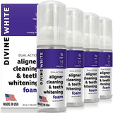 Divine White Dual-Action Stain Removal Aligner/Retainer Cleaner and Teeth Whitening Foam- Hydrogen Peroxide-Good for Invisalign, ClearCorrect, SmileDirectClub, Byte -Oral Care-Foam Toothpaste, 4-Pack