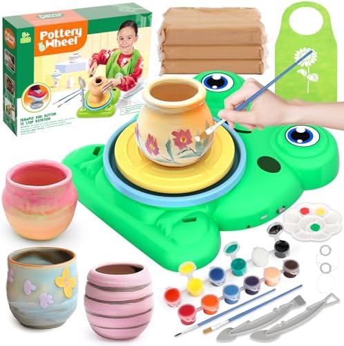 Pottery Wheel for Kids - Complete Pottery Painting Kit Arts and Crafts for Kids Ages 8-12 with 3 Pack Air Dry Clay Art Supplies for Kids Toys Girls Boy Birthday Gift for 6 7 8 9 10 11 12+