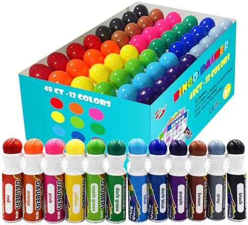 Yuanhe Bingo Daubers Dot Markers - Panit Dotters Bingo Dabbers Mixed Colors Set of 48 Pack-12Colors