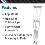 BodyMed Aluminum Crutches, Adult, Tall, 5' 10"–6' 6" – Pair of Lightweight, Height Adjustable Crutches – Includes Padded Underarm Cushions, Hand Grips, & Rubber Tips – Max. Weight Capacity 300 lb.