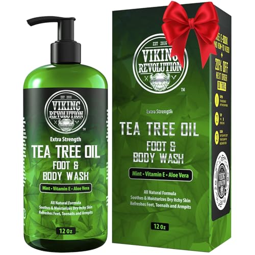 Viking Revolution Tea Tree Body Wash Soap for Men - Helps Athlete's Foot, Jock Itch, Eczema & Body Odors - Extra Strength Tea Tree Oil Men's Body and Foot Wash