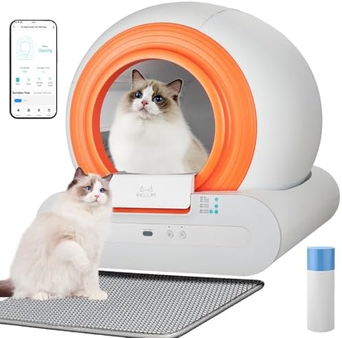 Self-Cleaning Cat Litter Box, New Model Anti-Pinch Automatic Box for Multiple Cats, Safety Large Cat Litter Box, WiFi-2.4G/APP Control, Smart Health Monitor, Easy Clean (Grey)
