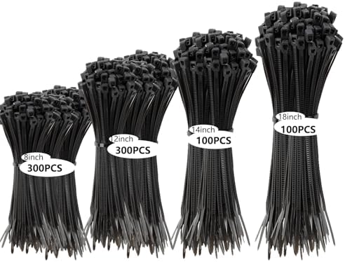 800 PCS Black Zip Ties Assorted Sizes 8+12+14+18 Inch Self-locking Nylon Cable ties Heavy Duty Outdoor, UV Resistant Wire Straps for Home Office Garden Workshop Indoor Outdoor Fence