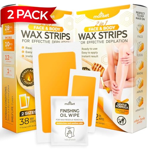 Wax Strips 76 Count – 56 Body Wax Strips, 20 Face Wax Strips and 24 Finish Wipes – Body and Facial Hair Removal for Women and Men – Hair Remover Wax Kit for Upper Lip, Legs, Underarms – 2 Pack
