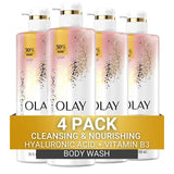 Olay Cleansing & Moisturizing Womens Body Wash 4ct with Vitamin B3 and Hyaluronic Acid 26 fl oz (Pack of 4)