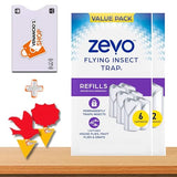 ZEVO Refills 08 Cartridges | Device Sold Separately, White, ZEVO Flying Insect Trap Refill Fly Trap Refill Cartridges + (1) Card Protector Venancio’sSticker & Sticky Fruit Trap