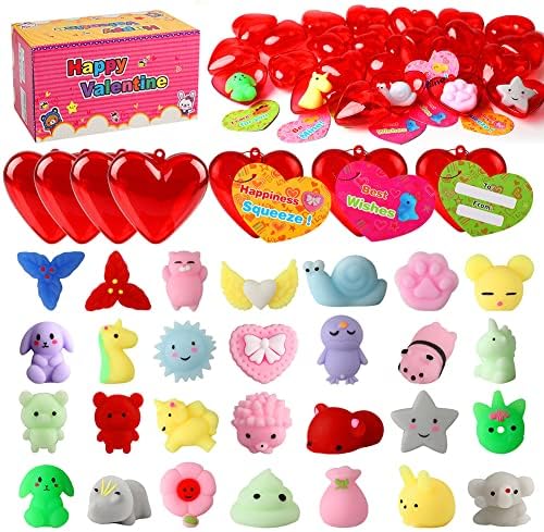Valentine's Gifts for Kids: 28 Pc Squishy Toys Heart Box Party Favors for Boys & Girls Aged 4-8