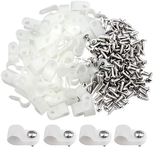 XINGYHENG 100pcs White Nylon R-Type Cable Clamps Fastener for 1/8 Inch (3.2mm) Dia Wire Tube Plastic Wire Cord Clip Fixer with 100 Pack Screws for Wire Management