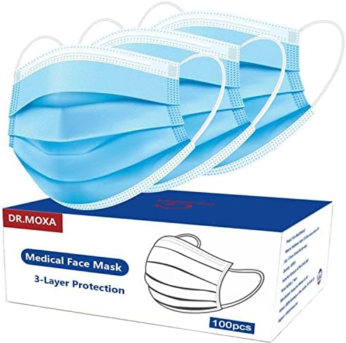 DR.MOXA Face Masks Disposable Made in USA, ASTM F2100-21 Level 3 Standards, PFE> 98%, 3 Ply Medical Grade Face Masks