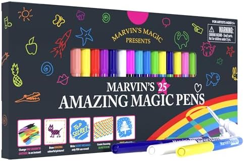 Marvin's Magic - Original x 25 Amazing Magic Marker Pens - Color Changing Magic Pen Art - Create 3D Lettering or Write Secret Messages - Includes 25 Magic Pens